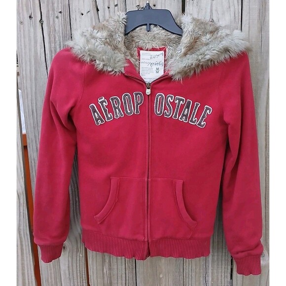 Aeropostale Fur Lined Zip Up Hoodie Size Medium Large Spell out Logo - Picture 1 of 16